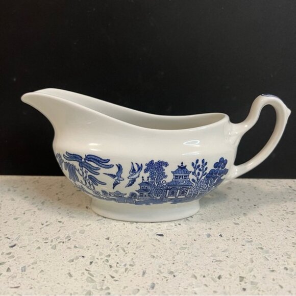 Vintage 1950s CHURCHILL Blue Willow Platter Gravy Boat Set Made in England - Picture 11 of 15